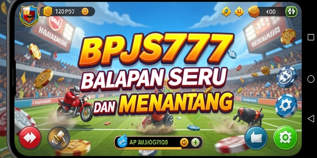 Gameplay Racing BPJS777 menunjukkan mobil balap di trek yang menantang.