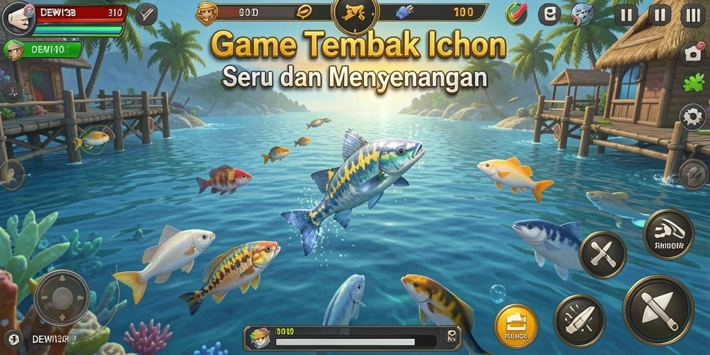 Tampilan gameplay DEWI138 yang seru saat menangkap ikan.