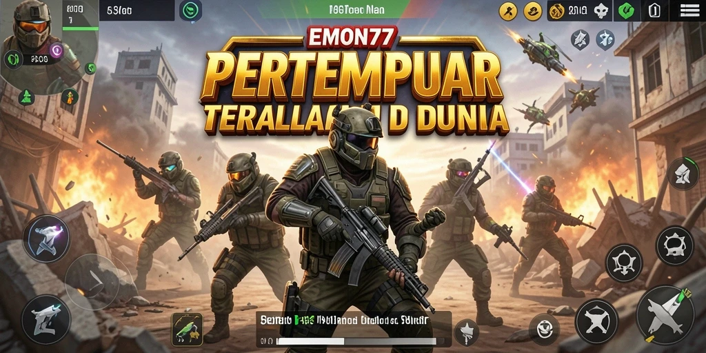 Screenshot gameplay EMON77 menunjukkan pertempuran seru dan aksi mendebarkan.