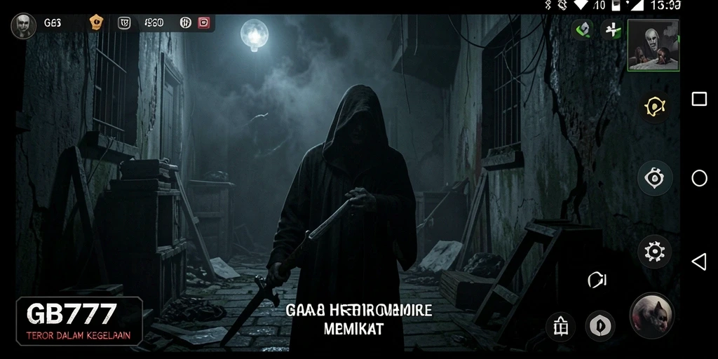 Screenshot gameplay GB777 menunjukkan suasana horor yang mencekam.