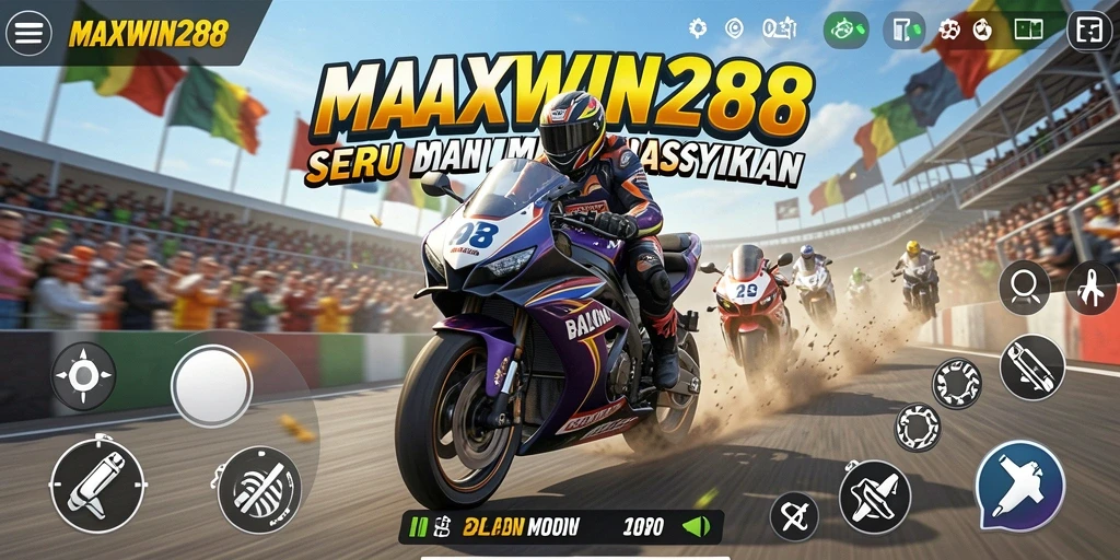 Tampilan gameplay balapan motor yang mendebarkan di MAXWIN288.