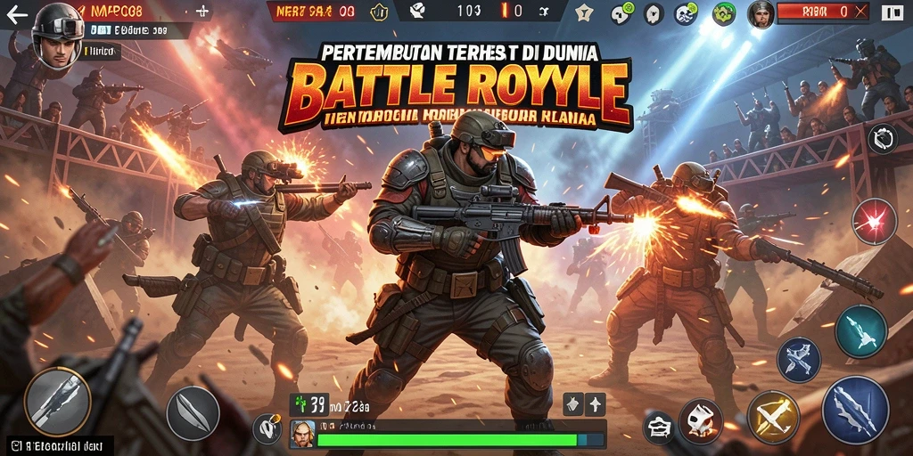 Gambaran aksi mendebarkan dalam game Battle Royale MPO08.