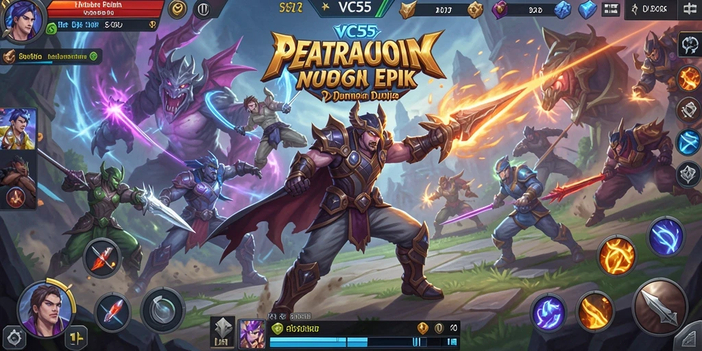 Screenshot gameplay VC55 menampilkan pertarungan seru antar karakter MOBA.